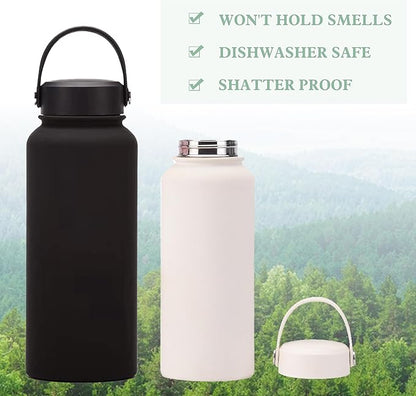 Mint Green 32 OZ Insulated Water Bottle, Large Metal Insulated Stainless Steel Water Flask, Big Sports Travel Water Bottle with 2 Lids, Insulated Sage Green Thermos Thermal Mug Cup