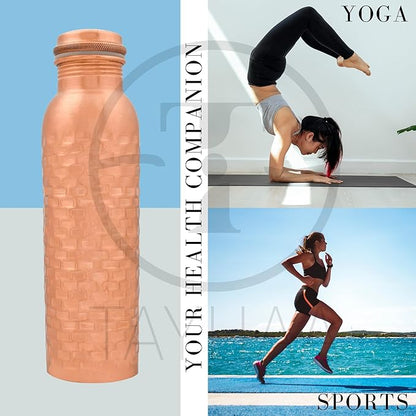 Pure Copper Water Bottle for Drinking - Indian Handmade Ayurveda Healing Benefit Water Bottle for Travel, Hiking, Gym, Office, Outdoor - Normal Finish - 950 ML