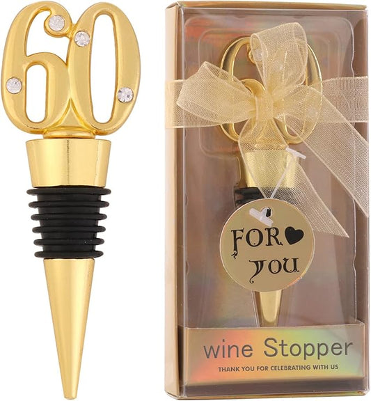 24-Pack 60 Wine Bottle Stopper to Keep for 60th Birthday Party Decoration 60 Years Old Wine Stopper Fun Gift for Wine Lovers (Gold 60th)