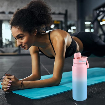 28oz Sports Water Bottle with Straw, Stainless Steel Vacuum Insulated Cooling Water Bottle, Leak Proof Metal Water Bottle, Double Insulated, Suitable for Sports, Gym and Travel (Pink & Light Blue)