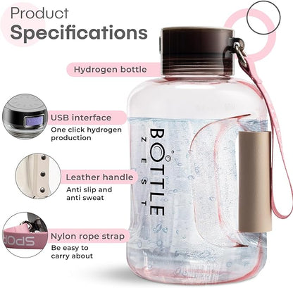 50oz | 1.5L Hydrogen Water Bottle Generator | Latest 2024 SPE PEM Technology | Leakproof | Sports Bottle Jug and Handle | Tritan BPA Free Plastic (Pink)