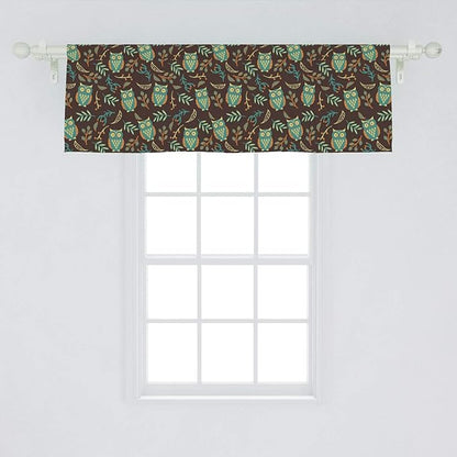 Ambesonne Owl Print Window Valance, Night Birds Leaves Berries Warm Autumn Colors Cartoon, Curtain Valance for Kitchen Bedroom Decor with Rod Pocket, 54" X 18", Brown Green