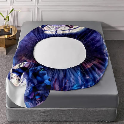 AILONEN Wolf Dream Catcher Fitted Sheet Set Twin Evening Purple Galaxy Starry Moon Wolf Bed Sheet with 2 Pillowcases,3 Pieces Wolf Print Boys Girls Twin Fitted Sheet Set