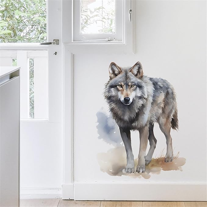 Waterproof Removable Vinyl PVC Wolf Safari Animal Wall Decal Wall Sticker for Nursery School Classroom Livingroom Bedroom Bathroom Decor Peel Stick Art Wallpaper Stickers,Room Decals