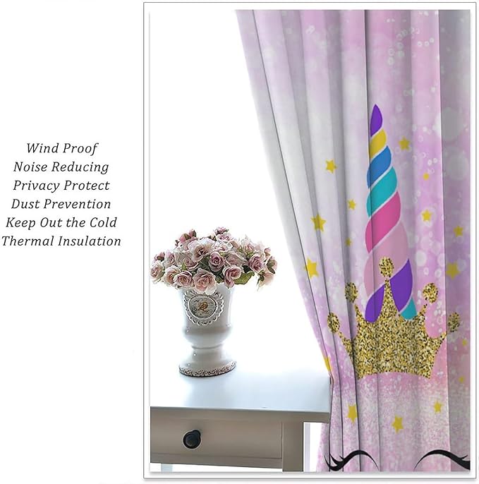 Kids Unicorn Curtains Kids Girls Boys Rainbow Unicorn Pattern Blackout Curtains Bedroom Curtains 55x63 Inches 2 Panels