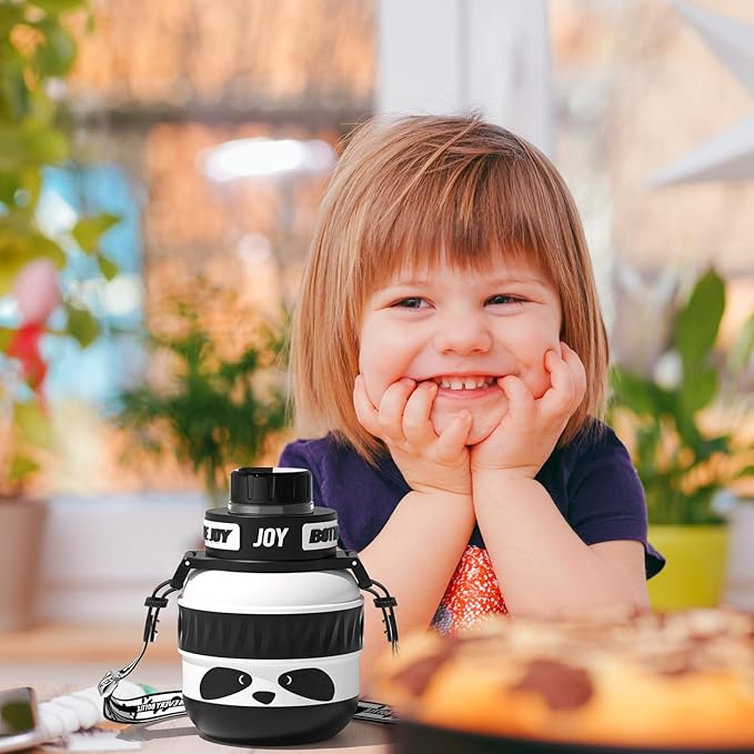 Stainless-Steel Water Bottle: Kids Water Bottle, Leakproof Lid, Perfect Sip, Double Insulated, Eco-Friendly, Dishwasher Safe & Stylish Strap, Gifts for Kids (Panda, 16 oz)