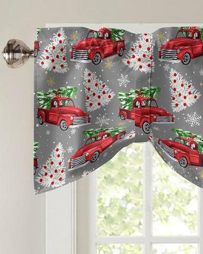 Red Truck Christmas Blackout Tie Up Valance Curtains for Kitchen Windows Merry Christmas Tree Window Toppers Balloon Shades for Living Room/Bathroom/Bedroom,1 Panel, 54" X 18", Winter Snowflake Grey