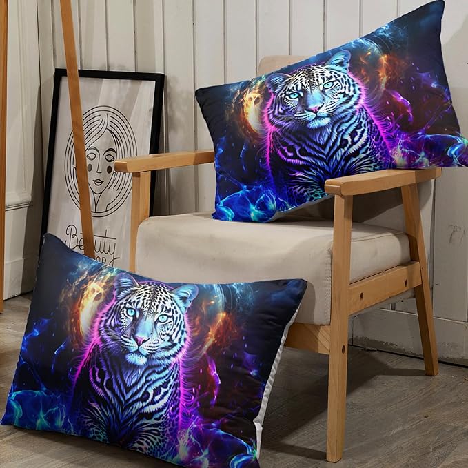 AILONEN Leopard Fitted Sheet Set Full Size, Boys Blue Smoky 3 Pieces Printed Cheetah Bed Sheet Set,Wildlife Fitted Sheet with 2 Pillowcases