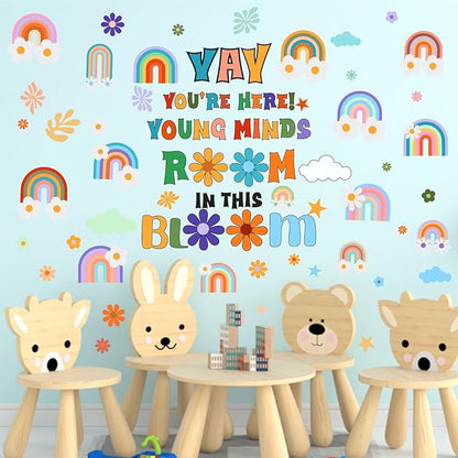 Inspirational Wall Decals Quote Motivational Phrase Wall Stickers Colorful Rianbow Flower Wall Stickers Lettering Positive Sayings Stickers for Kids Room Nursery Playroom School Classroom Decor
