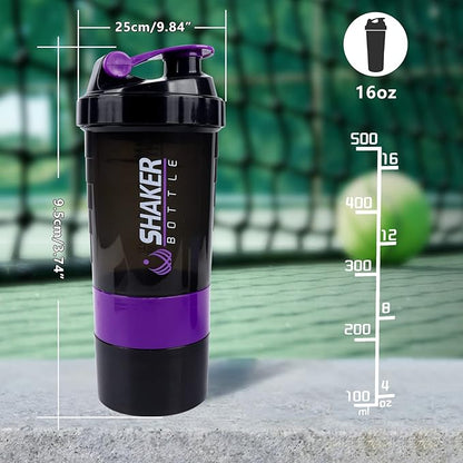 Shaker Bottle Protein Shaker Bottles with Storage and Mix Ball, 16OZ Sports Water Bottle with Pill Organizer,Leak Proof Portable Shaker Bottles for Protein Mixes and Pre Work Out,BPA Free(purple)