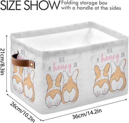 Wamika Cute Dog corgi Butt Storage Basket Fabric Laundry Baskets Honey Bun Puppy Storage Boxes Organizer Bag for Baby Cloth Dog Toy Book Storage Cubes Shelf Closet Bins 16x12x8 Inches