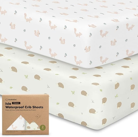 2-Pack Waterproof Crib Sheets for Boys,Girls-Viscose Derived from Bamboo Crib Sheets Neutral,Crib Mattress Protector Sheet,Soft Toddler Bed Sheets,Fitted Baby Crib Sheets Girl,Boy(Nibbles/Bruce)