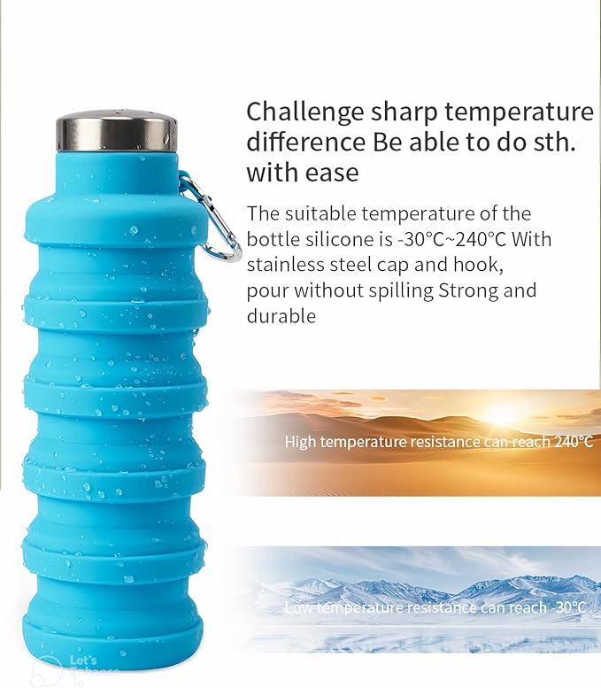 Collapsable Water Bottle, 500 ml, BPA Free, Silicone Bottle for Travel, Gym, Cycling, Hiking (Dark Grey)