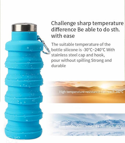 Collapsable Water Bottle, 500 ml, BPA Free, Silicone Bottle for Travel, Gym, Cycling, Hiking (Dark Grey)