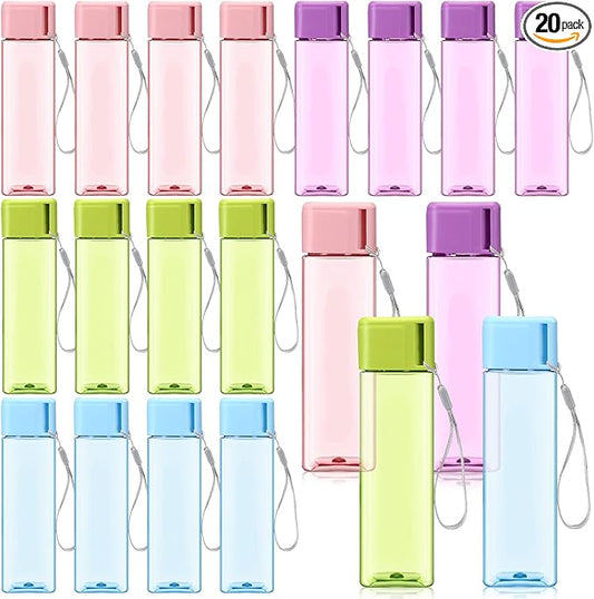 Mifoci 20 Pieces Water Bottle Bulk 17 oz Plastic Water Bottles Bulk Gym Sports Adults Reusable Large Water Bottles for Outdoor Fitness(Colorful,Rectangle)