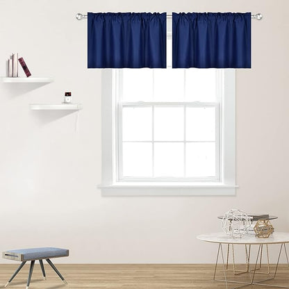 Navy Valance for Windows 42x18 Inch Solid Thermal Insulated Blackout Rod Pocket Kitchen Short Curtain Toppers Valance for Bathroom Living Room 2 Panels
