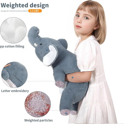 24 inch Cute Giant Weighted Elephant Plush Soft Body Pillow, Large Grey Elephant Weighted Stuffed Animals Toys plushies, Gift for Kids Girls and Boy, Birthday