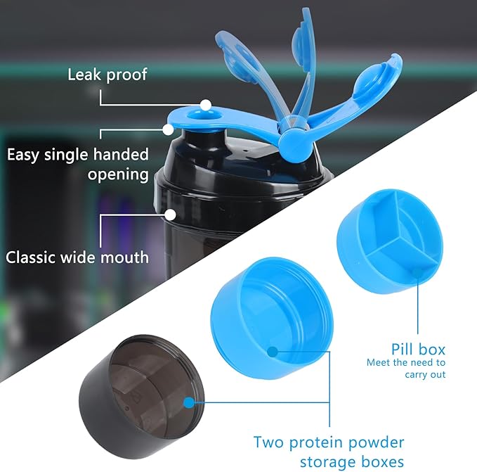 Shaker Bottle,Protein Shaker Bottle, 16 oz GYM Shaker Cup with shaker Ball,Shaker Cups for Protein Shakes, Drink Mixer Bottle with Storage,BAP Free,Leakproof,Blue