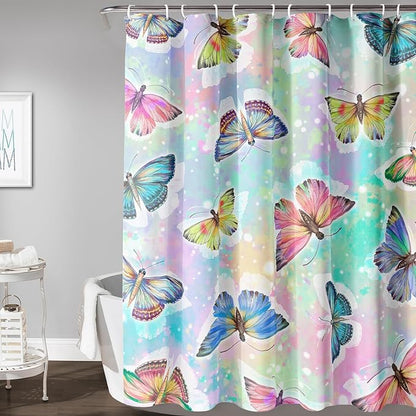 AILONEN Butterfly Shower Curtain,Rainbow Butterfly Bath Curtain,Modern Tie Dye Butterfly Art Decorative Shower Curtain with 12 Plastic Hooks (Kids/Girls/Women/Teen/) 36" W*72" H
