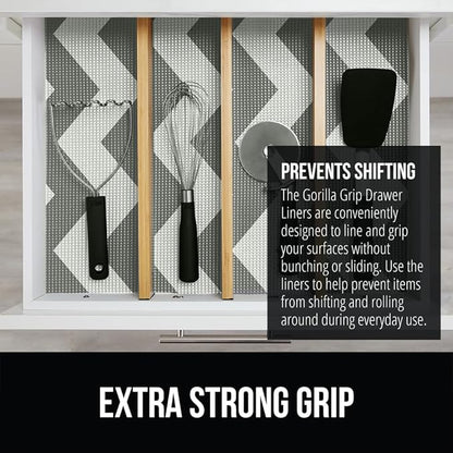 Gorilla Grip powerGRIP Drawer Shelf and Cabinet Liner, Thick Strong Hold, Non-Adhesive Liners Protect Kitchen Cabinets and Cupboard, Bathroom Drawers, Easy Install, Breathable Mat, 17.5"x30', Chevron