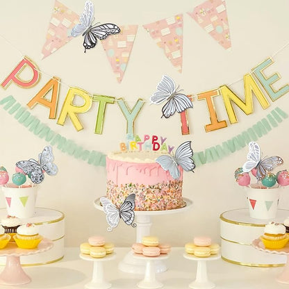 3D Butterfly Wall Decor 3 Sizes 4 Styles, Kurilai 48Pcs Butterfly Decorations Party Birthday Cake Decoration, Removable Wall Stickers for Kids Nursery Wedding Bedroom Room Decor (Silver)