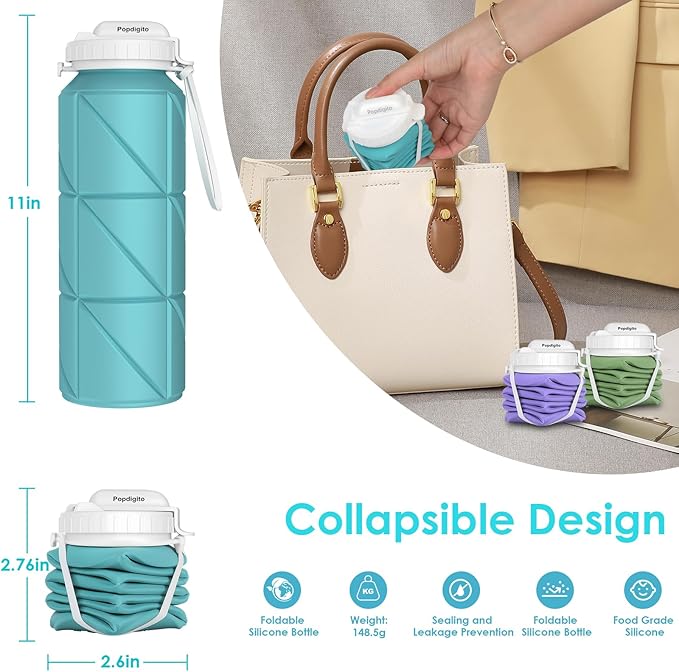 690ML Collapsible Water Bottles Reusable Leak Proof Silicone Water Bottle BPA Free Durable Foldable Sports Bottles & straw 23oz Lightweight Bottle for Gym Hiking Biking Camping Travel Bottle
