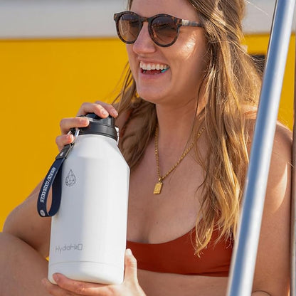 64 oz Insulated Water Bottle With Straw Pop-up & Auto Spout Lid, Flex Handel, Waterbottle Strap Carrier, Half Gallon Stainless Steel Water jug (Indigo Gradient)