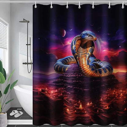 AILONEN 3D Snake Shower Curtain,Red Starry Retro Pyramid Snake Bath Curtain for Bathroom Decor,Terror Snake Printed Polyester Waterproof with 12 Plastic Hooks 60" W*72" H