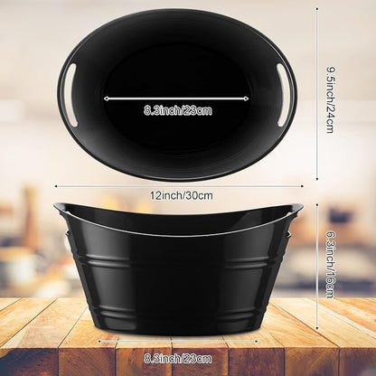 6 Pieces Ice Buckets Bulk, Plastic Ice Buckets with Handles, Oval Storage Tub, Large Capacity Ice Drink Bucket for Party Bar Wine Beer Champagne Beverage Bottle Cooler (Black,4.5 Liter)