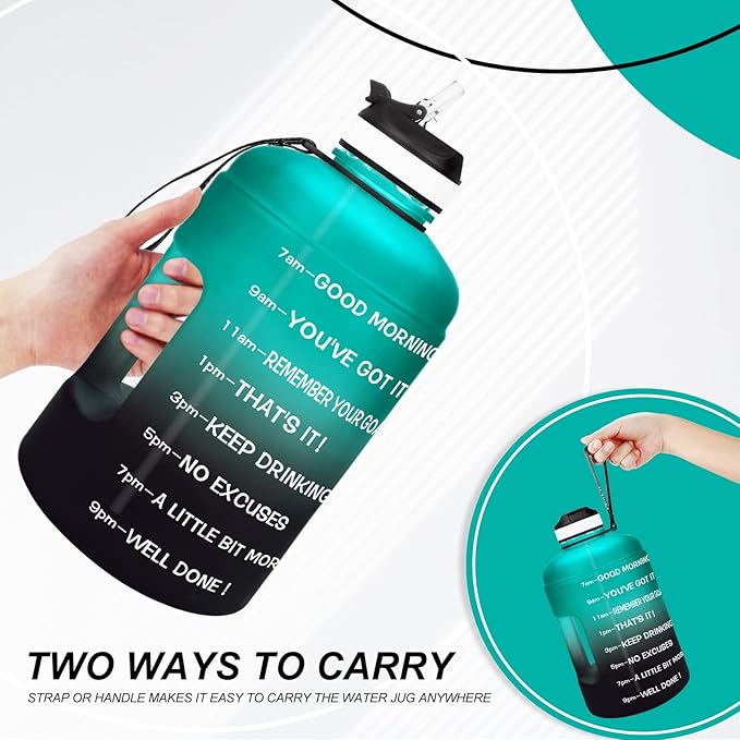 QuiFit Motivational Gallon Water Bottle - with Straw & Time Marker BPA Free Large Reusable Sport Water Jug with Handle for Fitness Outdoor Enthusiasts Leak-Proof