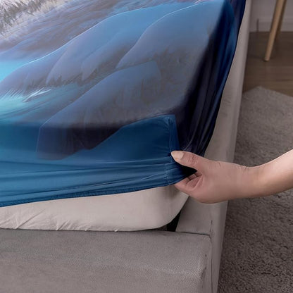 AILONEN Wolf Fitted Sheet Set Twin XL Size, Winter Forest Wildlife Bedding Set Wolf Sheet Set for Boys Teen Kids,Safari Wolf Printed Bed Sheet Set Wolf Fitted Sheet with 2 Pillowcases,3 Pieces