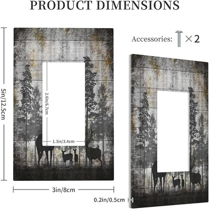 Rustic Deer Forest Vintage Wood Board 1 Gang Rocker Boho Light Switch Covers Decorative Country Unique Single Decora Outlet Wall Plate Faceplate Switchplate GFCI for Farmhouse Bedroom
