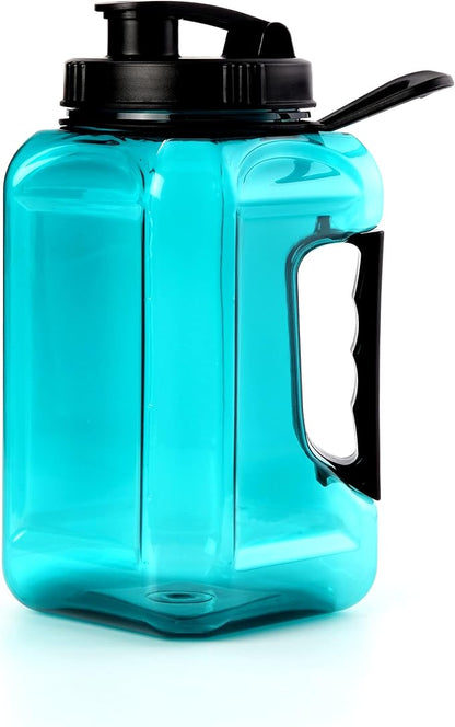 Half Gallon Water Bottle Large Sports Water Bottle Jug With Times to Drink Marker BPA Free Reusable for Fitness Gym Outdoor 64oz Green