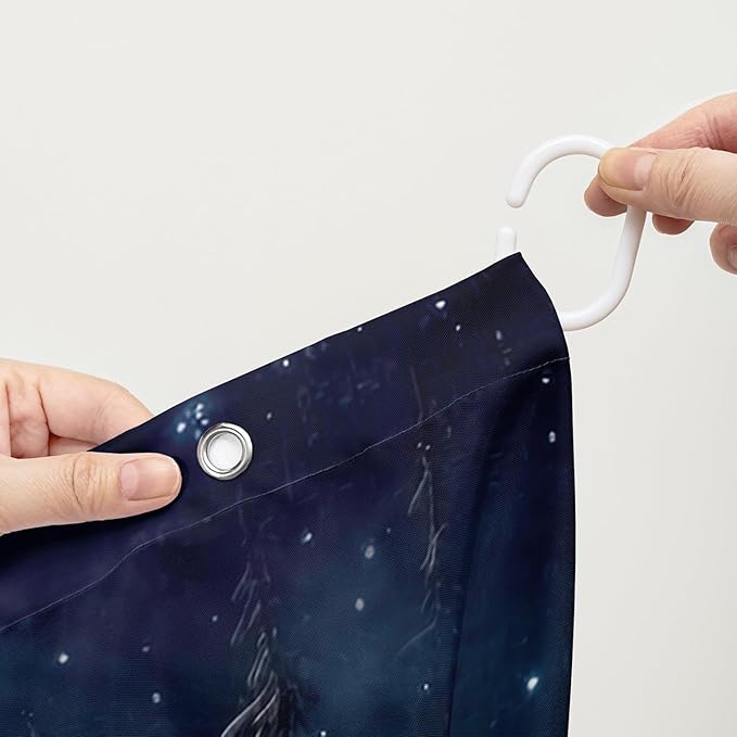 AILONEN Boys Snow Wolf Shower Curtain for Bathroom Decor,3D Night Galaxy Starry Wolf Decor Bath Curtain 36" W*72" H Polyester Fabric Waterproof Bathroom Curtain with 12 Hooks