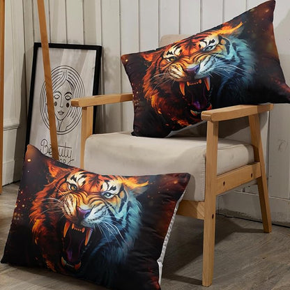 AILONEN Tiger Fitted Sheet Set Queen Size for Boys, Safari Tiger Bed Sheet Set for Kids Teen,3 Pieces Wildlife Bedding Flame Animal Tiger Print Fitted Sheet with 2 Pillowcases