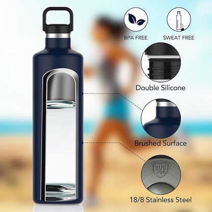 60oz Water Bottle with Carrier Bag, Large Insulated Water Bottle, Stainless Steel Water Bottles, Double Walled Insulated Thermo for Hot Drinks/Cold Drinks, Great for Gym, Hiking, Camping (Navy Blue)