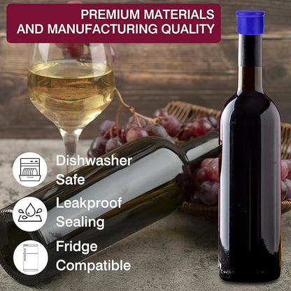 6PCS Wine Stoppers Reusable Silicone Wine Bottle Stopper Corks - Airtight Seal to Keep Fresh for Beverages, Beer, Champagne, Wine (Rose Red, Blue, Green, Yellow)