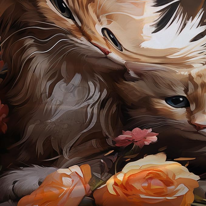 AILONEN 3D Kawaii Cat Shower Curtain,Lovely Kitten Mom and Son Polyester Cloth Bath Curtain Set for Girls Boys,Cute Animal with Flowers Waterproof Shower Curtains for Bathroom, 48" W*72" H