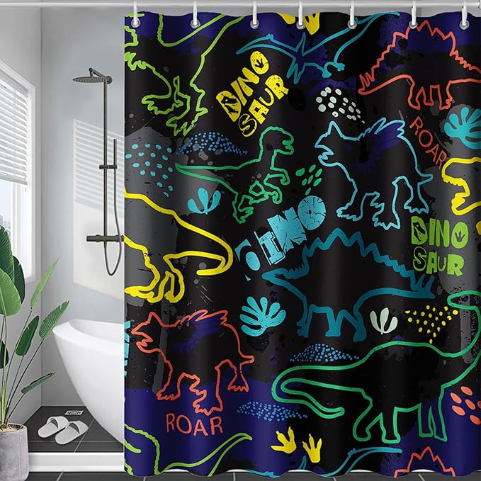 AILONEN Cartoon Dinosaur Shower Curtain 72" W*72" H for Bathroom,Teen Boys Dinosaur Bathroom Shower,Roaring Dinosaur Silhouette Boys Shower Curtain Polyester Waterproof Bath Curtain with 12 Hooks