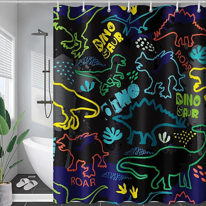 AILONEN Cartoon Dinosaur Shower Curtain 72" W*84" H for Bathroom,Teen Boys Dinosaur Bathroom Shower,Roaring Dinosaur Silhouette Boys Shower Curtain Polyester Waterproof Bath Curtain with 12 Hooks
