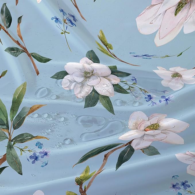 AILONEN Flower Shower Curtain, White Gardenia on Blue Background Fabric Shower Curtains for Bathroom,Elegant Floral Pattern Shower Curtain Set for Girls Women Couple,72" W*78" H