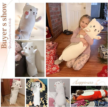 35.4" Cat Stuffed Animal, Soft Long Pillow Doll Cute Cartoon Kitten Plush Hugging Pillow Plushies Toy Gift for Kids, Girls,Birthday,Valentine,Easter