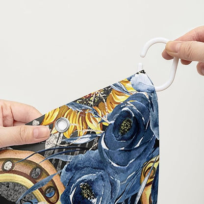 AILONEN Running Horse Shower Curtain for Kids,Blue Rose Sunflower Horse Bath Curtain for Bathroom Decor,Modern Curtain Polyester Waterproof with 12 Plastic Hooks 72" W*72" H