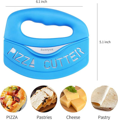 Premium Pizza Cutter Food Chopper-Super Sharp Blade Stainless Steel Pizza Cutter Rocker Slicer with Protective Sheath Multi Function Pizza Knife Kitchen Tools,Dishwasher Safe (Blue)