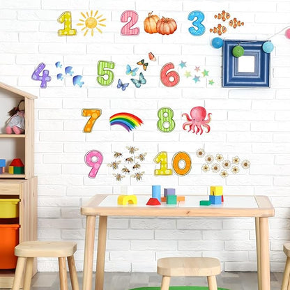 Colorful Numbers and Animals Wall Decal - 94x37cm Decorative Sticker for Kids' Rooms