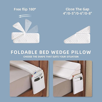 Adjustable Full Bed Wedge Pillow for Headboard Gap 0-8", 54"x10"x6" Bed Gap Filler Triangle Pillow Stopper, Fills The Gap Between Headboard and Mattress or Wall for Sleeping & Reading