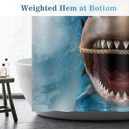 Aimego Extra Long Shower Curtain - Funny Cute Cool Cat Riding Shark Ocean Wave Fun Fabric Cloth Shower Curtain Set with 12 Hooks for Adults Kids Bathroom Decor Accessories Bathtub Curtain, 72"x78"