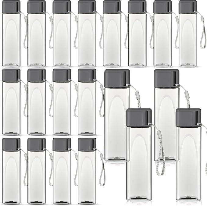 Mifoci 20 Pieces Water Bottle Bulk 17 oz Plastic Water Bottles Bulk Gym Sports Adults Reusable Large Water Bottles for Outdoor Fitness(Grey,Rectangle)