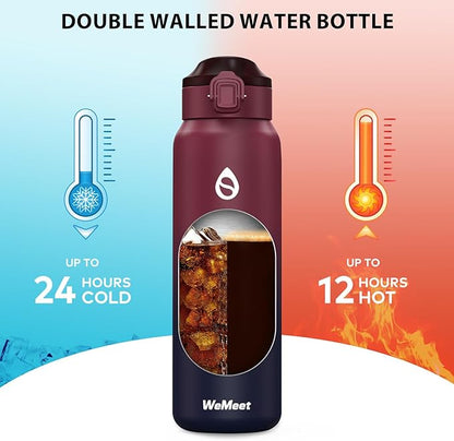 32oz Water Bottle with Removable Straw and Spout Lid Two Ways to Drink, 18/10 Stainless Steel Insulated Water Bottle, BPA-Free, Leak Proof, Double wall, for Sports, Gym