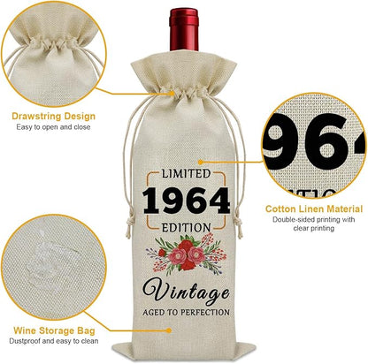 60th Birthday Gifts for Women Born in 1964 Wine Bag 60 Year Old Birthday Gifts for Men Gag Gifts for Someone Turning 60 Wine Bottle Storage Bag Birthday Presents for Mom Dad